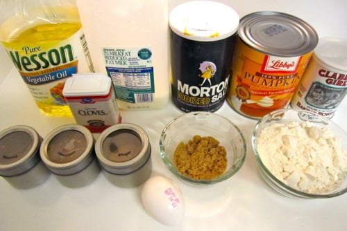 Ingredients for pumpkin spice pancakes