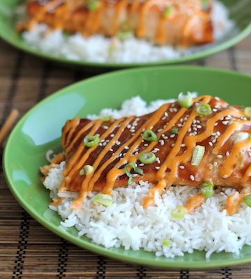 Teriyaki Salmon With Sriracha Cream Sauce