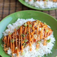 Teriyaki Salmon with Sriracha Cream Sauce