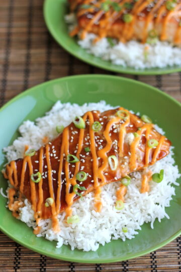 Teriyaki Salmon with Sriracha Cream Sauce