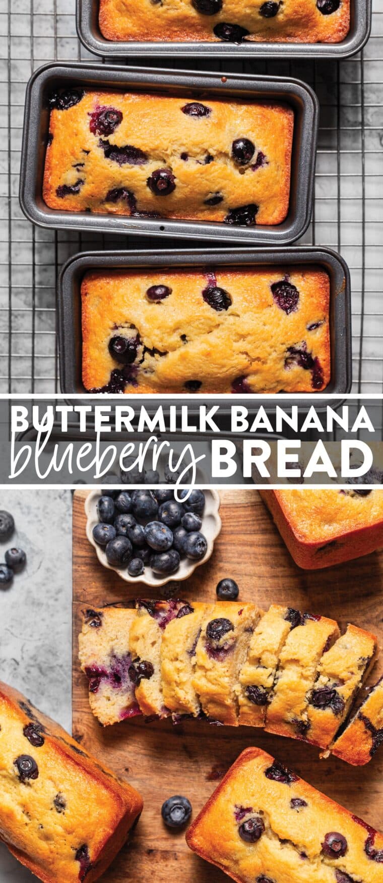 Buttermilk Banana Blueberry Bread - Mini banana bread! The most perfect way to use up those spotty, overripe bananas. Incredibly moist and loaded with all the banana flavor!