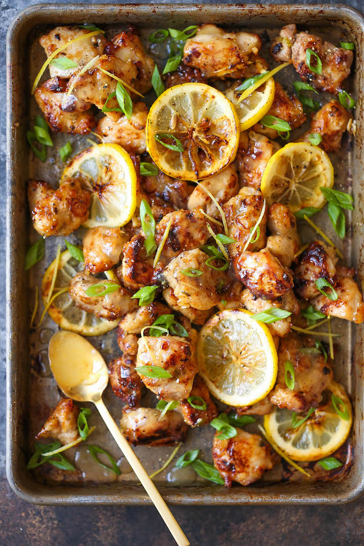 Asian Style Chicken Nuggets with Lemon Glaze - Bite-sized chicken nuggets with a lemon glaze that is out of this world! Seriously. This sauce is EPIC.