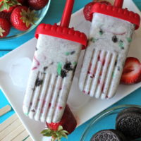 Strawberry Mint Cookies and Cream Popsicles