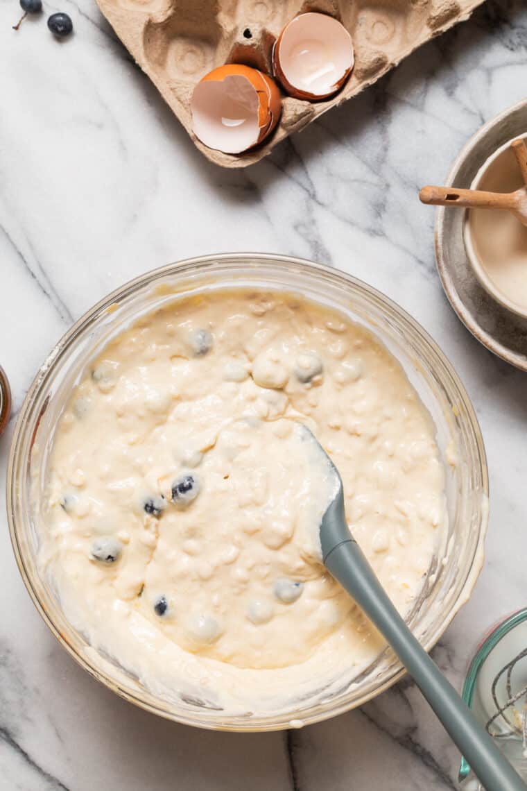 Blueberry Oatmeal Yogurt Pancakes - Start your mornings off right with these light, fluffy protein-packed pancakes, loaded with juicy blueberries. And they are freezer-friendly!
