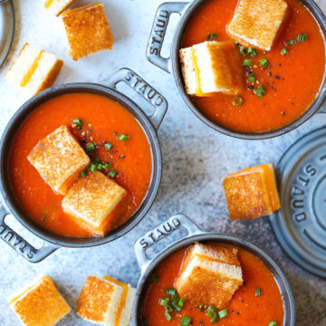 Creamy Tomato Soup with Grilled Cheese Croutons