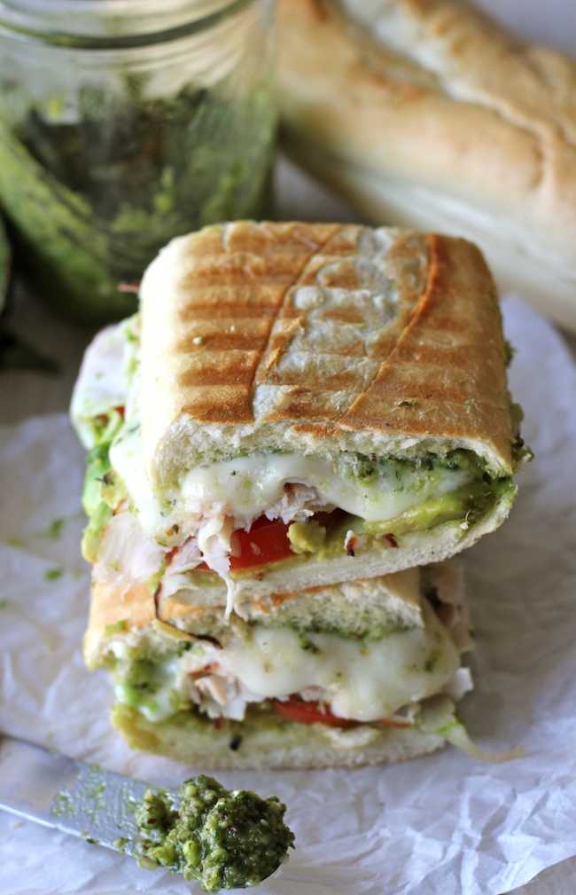 Leftover Thanksgiving Turkey Pesto Panini - This loaded panini is one of the perfect ways to use up your leftover Thanksgiving turkey!