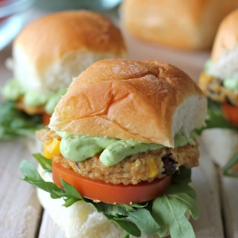 Southwest Quinoa Sliders with Avocado Cream Sauce