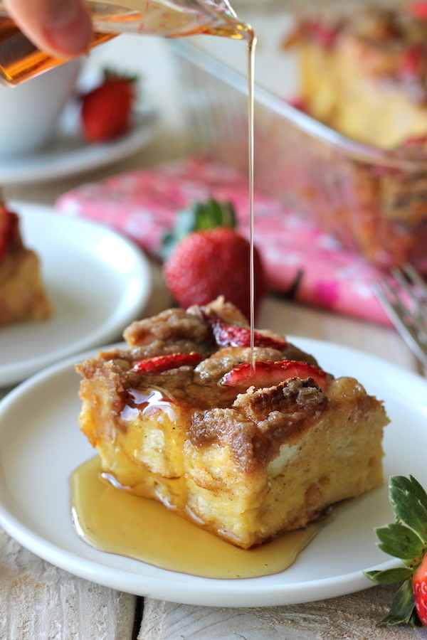 Strawberry Eggnog Baked French Toast - French toast is so much better when drenched in eggnog for an effortless make-ahead breakfast!