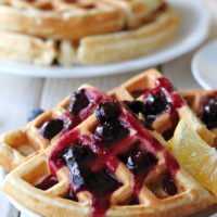 Lemon Belgian Waffles with Blueberry Syrup