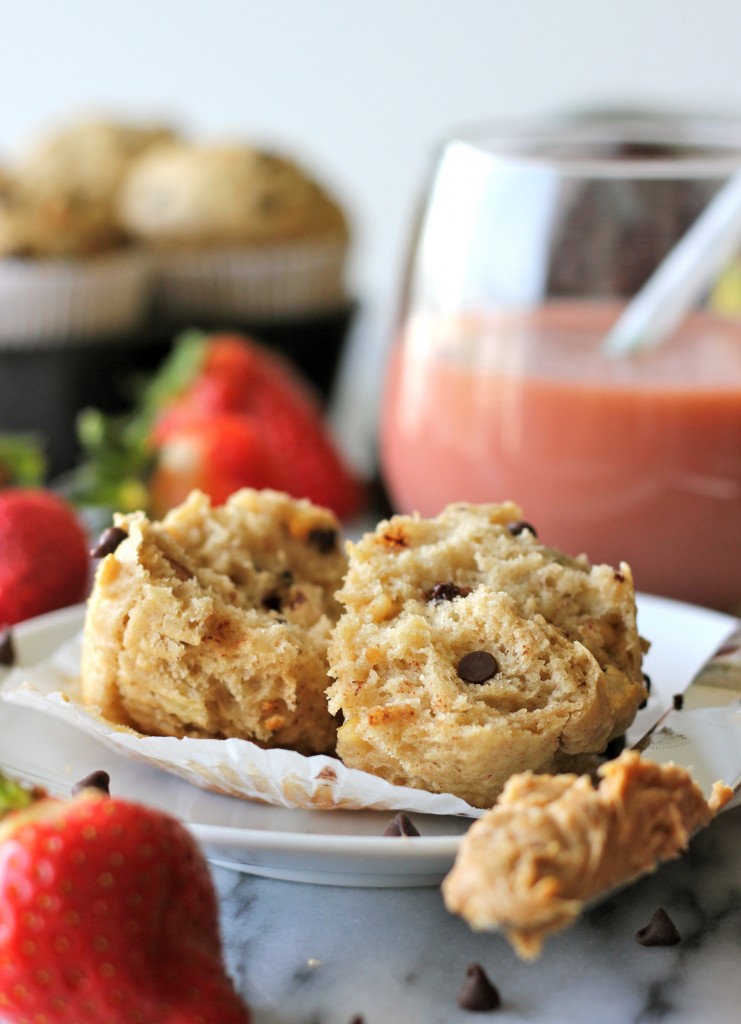 Banana Peanut Butter Chocolate Chip Muffins - Start your morning off right with these indulgent banana muffins!
