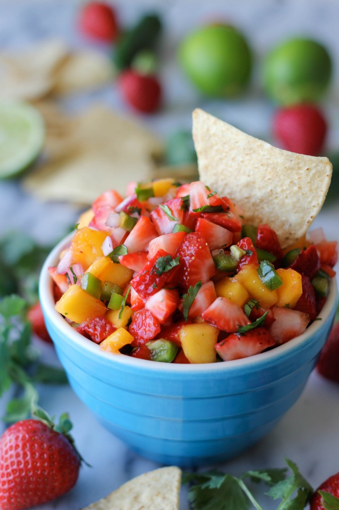 Strawberry Mango Salsa - The combination of sweet and spiciness is so good, you'll want to eat this with a spoon!
