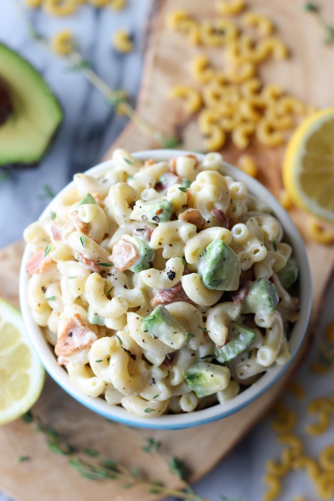 Bacon and Avocado Macaroni Salad - Loaded with fresh avocado and applewood smoked bacon tossed in a lemon-thyme dressing!