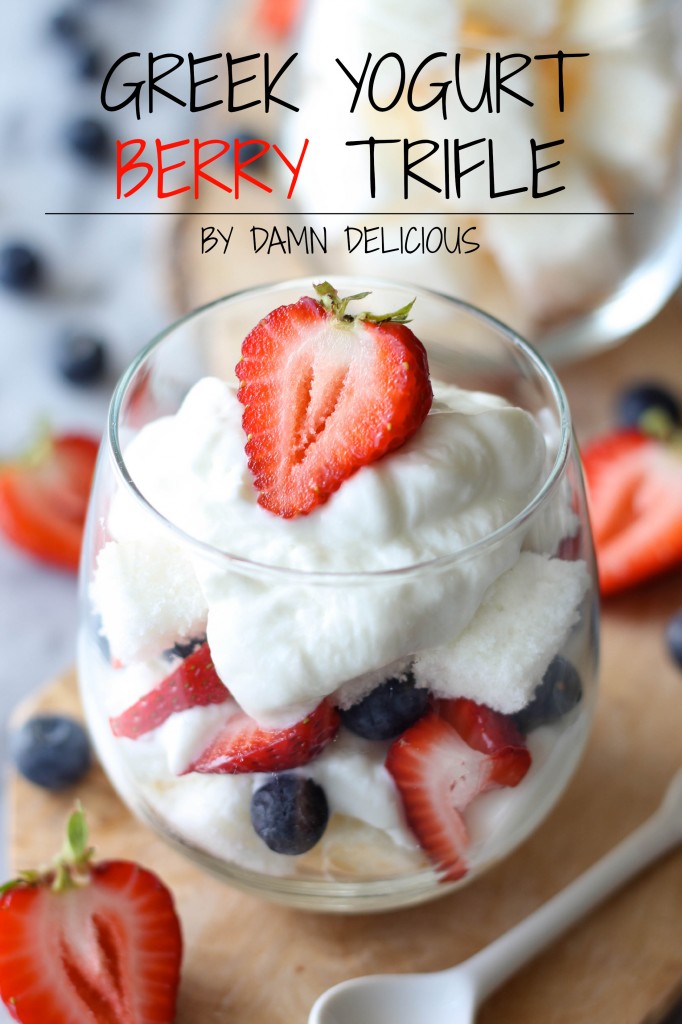 Greek Yogurt Berry Trifle - Lightened-up with Greek yogurt, these fresh berry trifles can be made in 10 minutes or less!