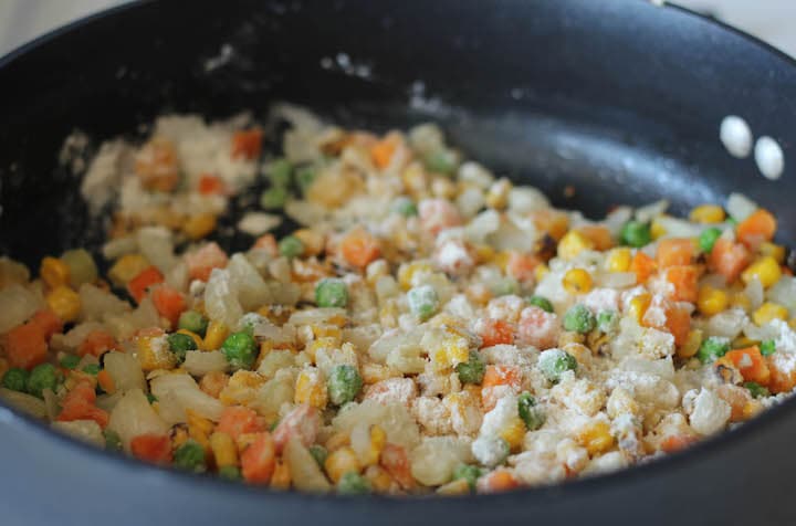 Frozen ingredients for a Leftover Thanksgiving Turkey Pot Pie