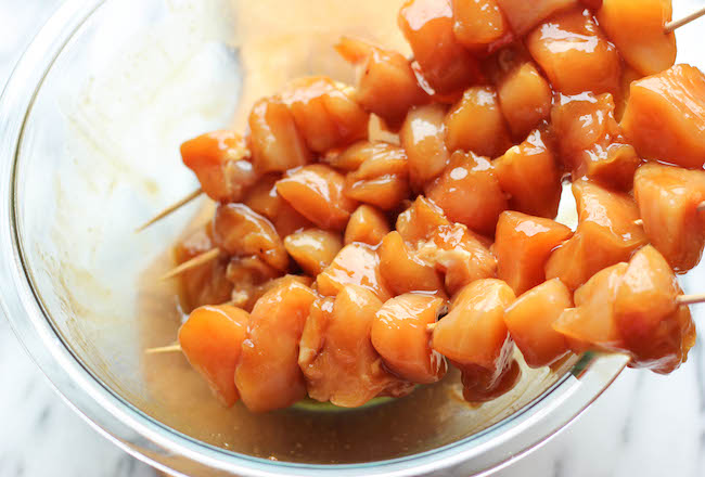 Chicken Teriyaki Kabobs - These savory sweet chicken kabobs are unbelievably easy to make and they're so perfect for game day!