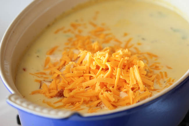 Chicken and Potato Chowder - Just like mom's comforting chicken noodle soup, but it's even creamier and loaded with cheesy goodness!