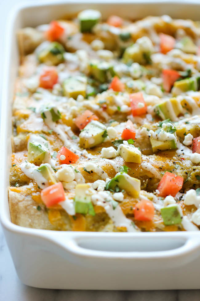 Sweet Potato Enchiladas - These cheesy enchiladas are loaded with tender sweet potato, black beans, and salsa verde goodness!