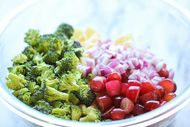 Broccoli Salad - A healthy, hearty broccoli salad loaded with plump grapes and crunchy pecans tossed in a "skinny" Greek yogurt dressing!