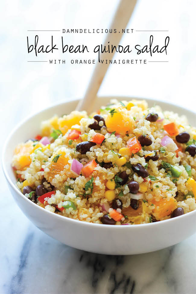 Black Bean Quinoa Salad - A light and healthy quinoa salad tossed in a refreshing orange vinaigrette, chockfull of protein and fiber!
