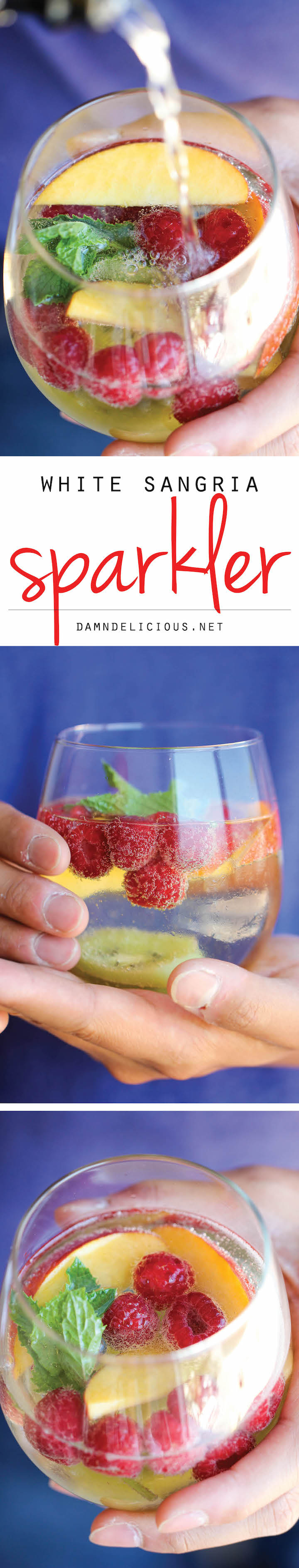 White Sangria Sparkler - A refreshing, bubbly sangria loaded with tons of gorgeous fruity goodness. And it takes 5 min to put together!