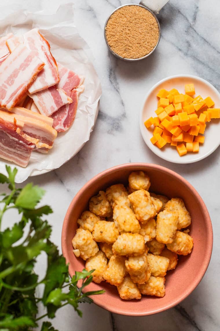 Ingredients for bacon wrapped tater tots