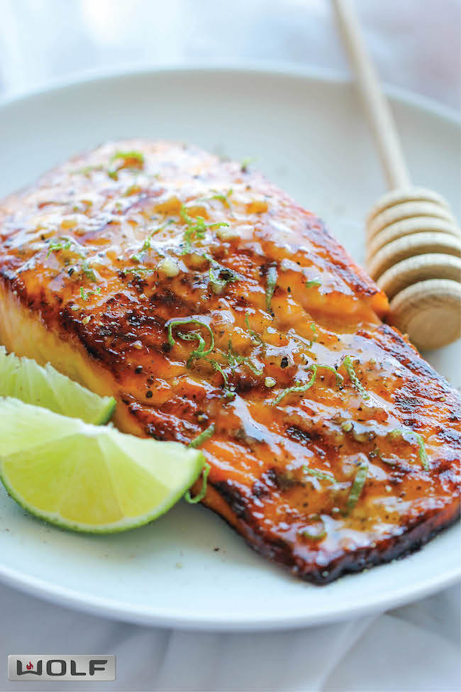Honey Glazed Salmon - The easiest, most flavorful salmon you will ever make. And that browned butter lime sauce is to die for!