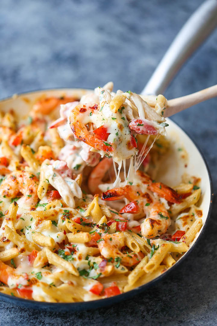 Skinny Shrimp Alfredo Pasta Bake