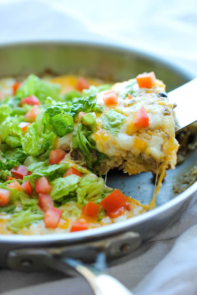 Easy Taco Pie - The easiest, cheesiest pie you will ever make in a single skillet in just 30 min - perfect for those busy weeknights and picky eaters!
