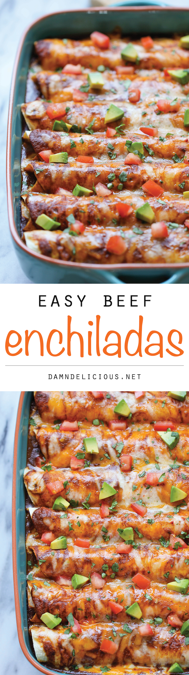 Beef Enchiladas - Loaded with a simple and hearty crumbled beef filling, these cheesy enchiladas will be on your dinner table in no time!