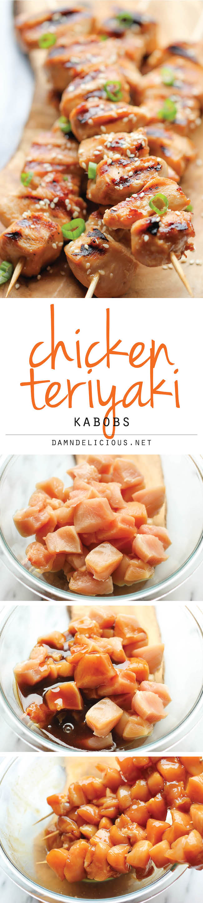 Chicken Teriyaki Kabobs - These savory sweet chicken kabobs are unbelievably easy to make and they're so perfect for game day!