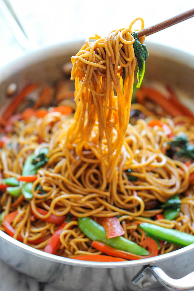 Easy Lo Mein - The easiest lo mein you will ever make in 15 minutes from start to finish. So much quicker, tastier + healthier than take-out!
