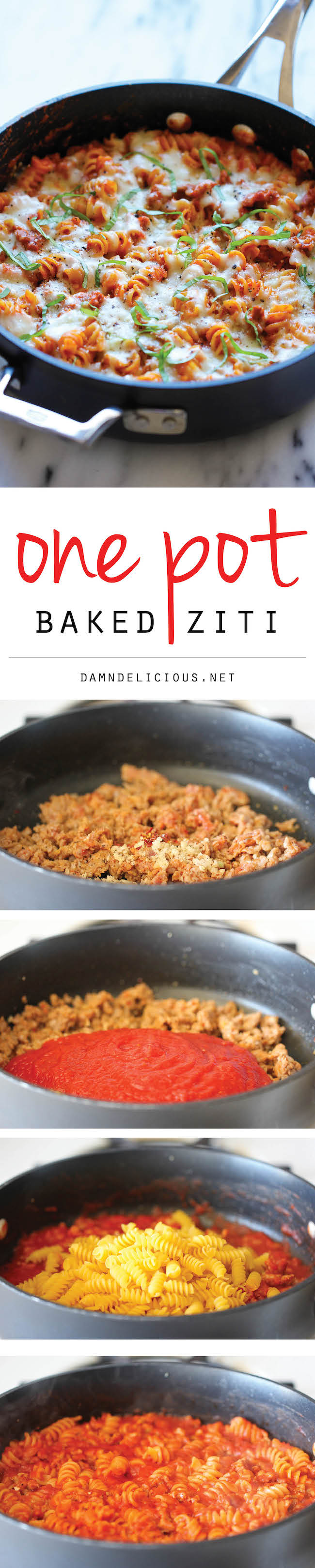 One Pot Baked Ziti - An incredibly easy, no-fuss baked ziti - even the pasta gets cooked right in the pan!