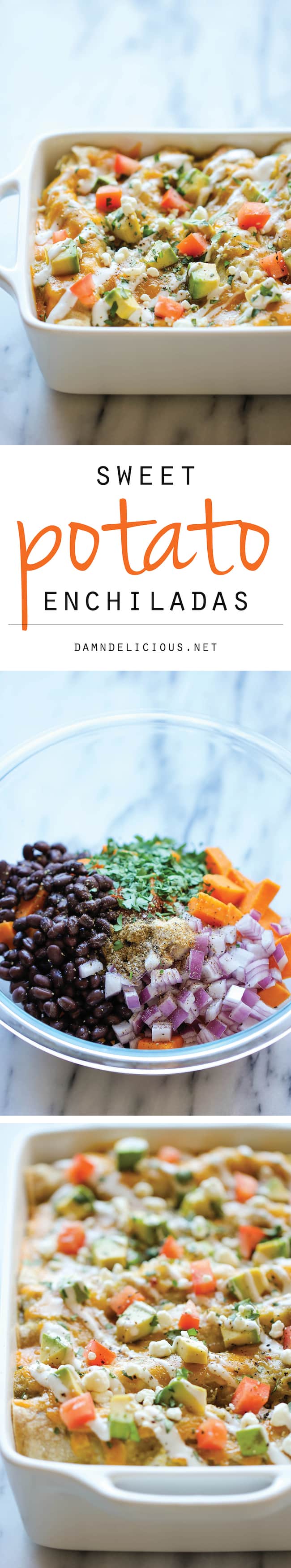 Sweet Potato Enchiladas - These cheesy enchiladas are loaded with tender sweet potato, black beans, and salsa verde goodness!