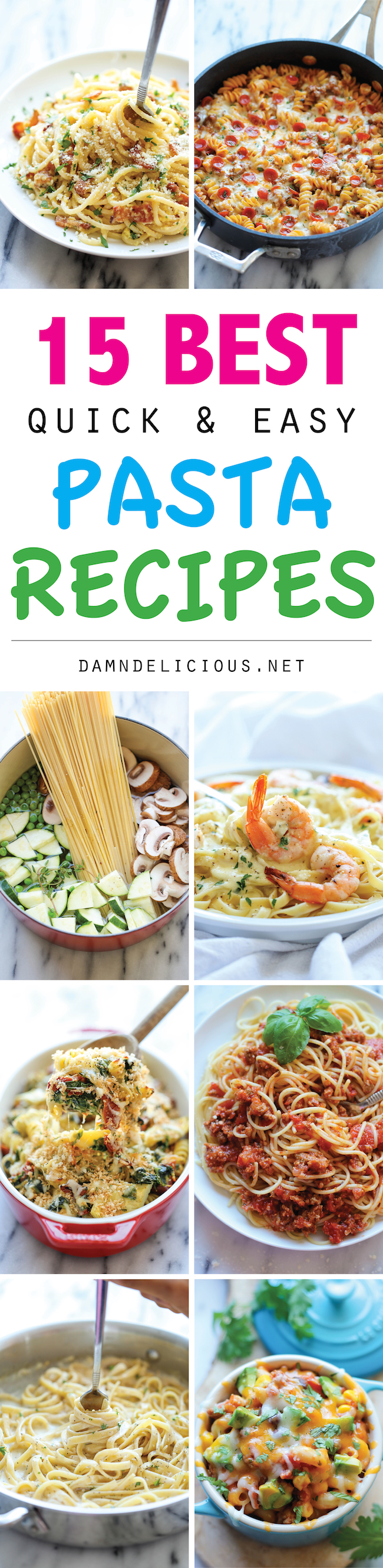 15 Best Quick and Easy Pasta Recipes - From one pot meals to 15 min dishes and slow cooker recipes, these are the easiest pasta dishes ever!