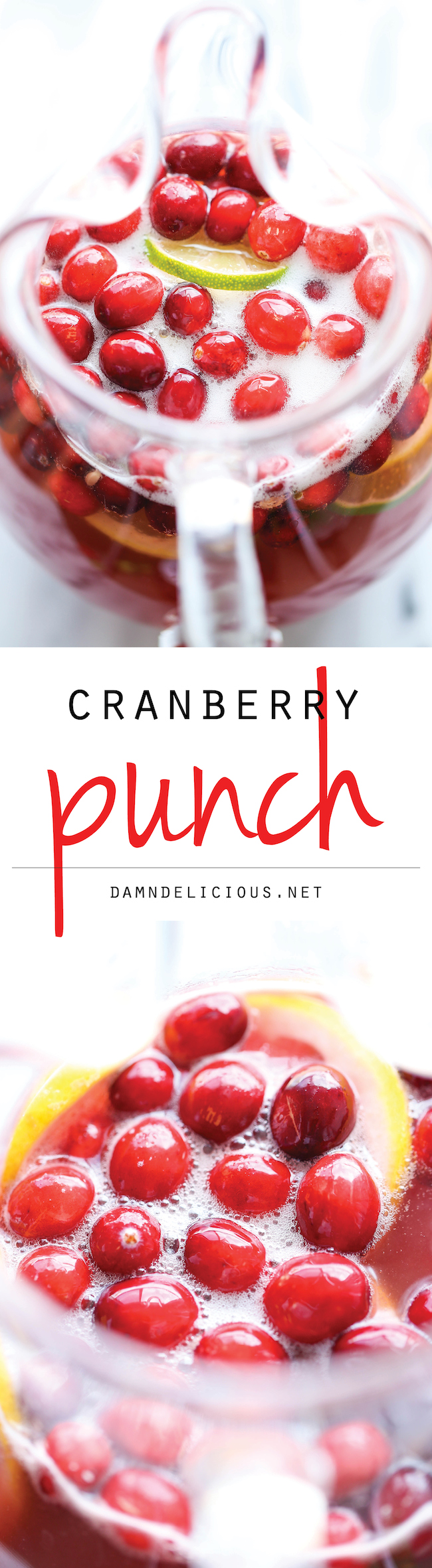 Cranberry Punch - A super easy, refreshing drink so perfect for the holidays! And you can even make this an alcoholic drink for the grown-ups!