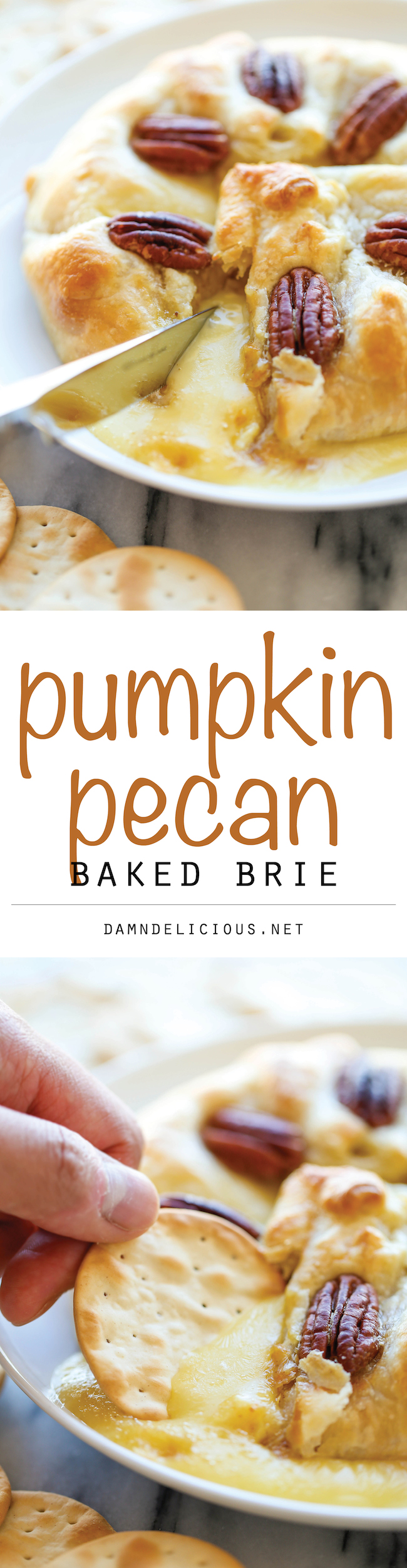 Pumpkin Pecan Baked Brie - The easiest baked brie ever! All you need is 5 min prep, but be warned that you'll probably want to make this all year long!