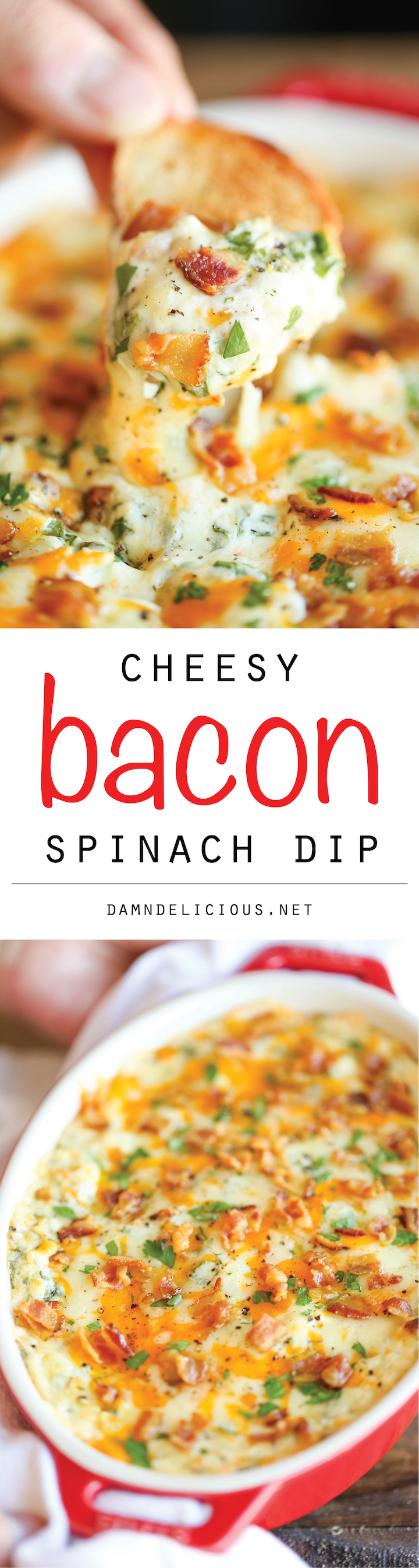 Cheesy Bacon Spinach Dip - The best and cheesiest, creamiest dip you will ever have - after all, you just can't go wrong with bacon!