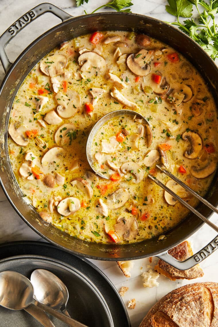 Creamy Chicken and Mushroom Soup - Velvety creamy mushroom soup! So cozy, comforting, hearty. A 30 min recipe, truly weeknight-dinner worthy!
