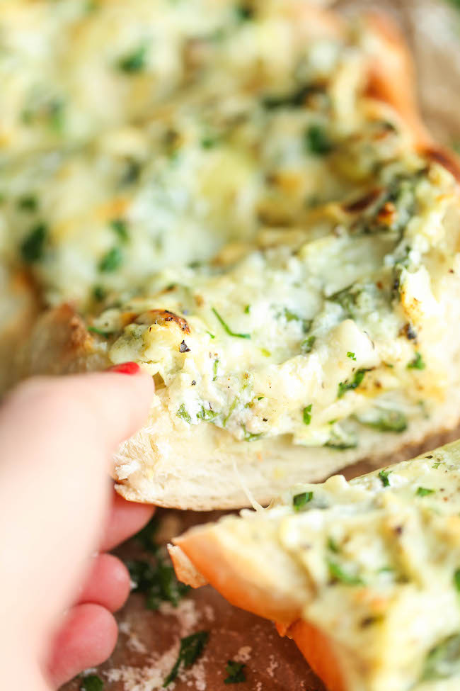 Spinach and Artichoke Dip French Bread - The classic spinach and artichoke dip is upgraded into the cheesiest, crustiest French bread ever!