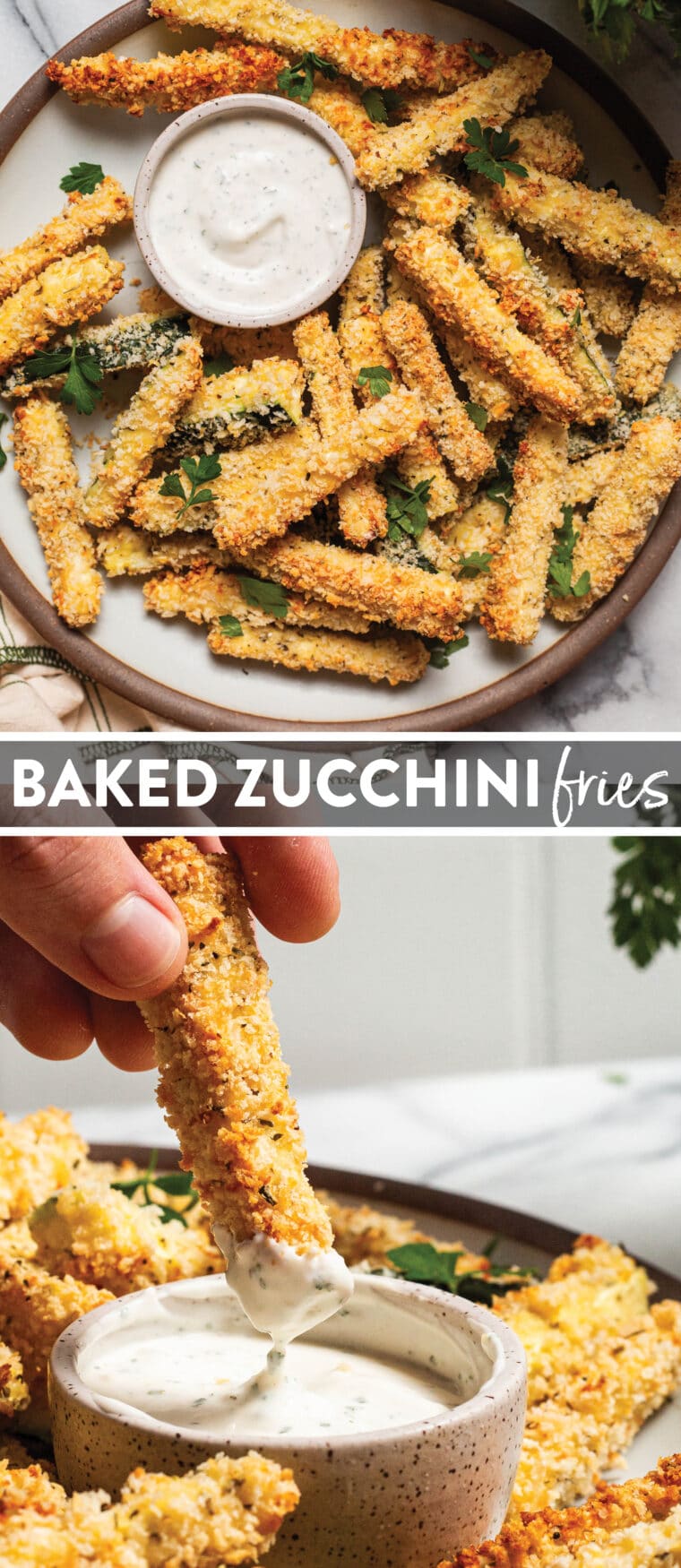 Baked Zucchini Fries - BAKED, super crispy, perfectly golden brown zucchini fries! So easy to make and such a healthier alternative to fries and chips. Yes, please!