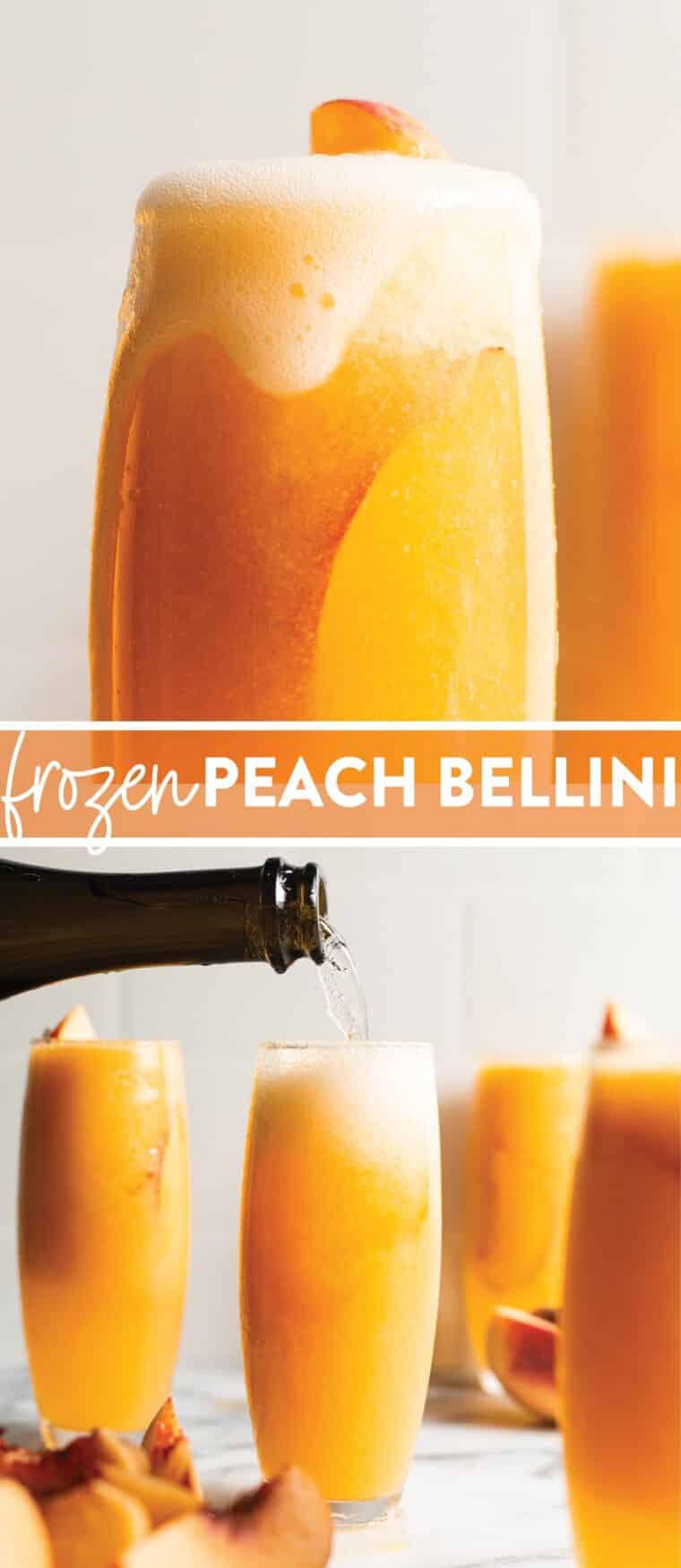 Frozen Peach Bellini - Wonderfully light, refreshing, bubbly peach bellini! All you need is 3 ingredients, 5 minutes. That's it! Simple, easy, and a crowd-favorite!