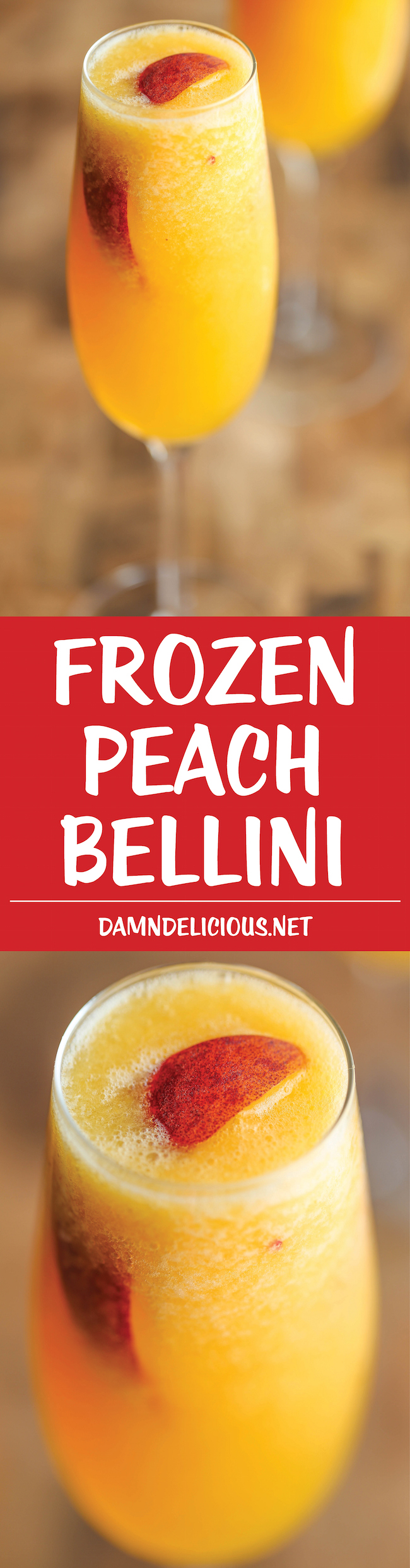 Frozen Peach Bellini - Wonderfully light, refreshing, and bubbly peach bellinis - and all you need is 3 ingredients and 5 minutes! So simple and easy!