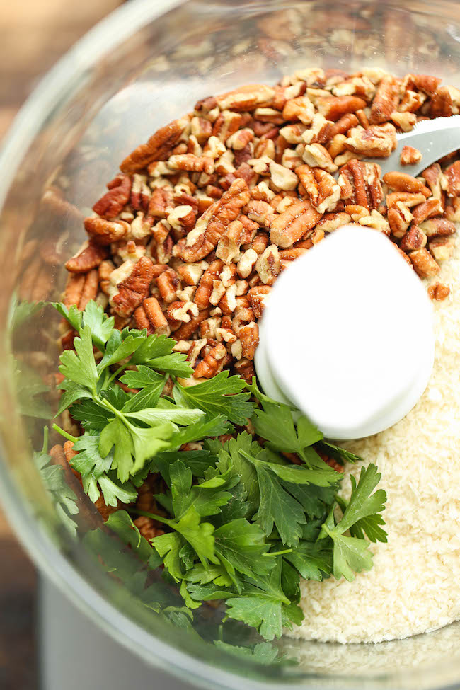 Pecan Crusted Salmon with Lemon Glaze - An epic crunchy pecan crust that comes together in just 5 min - easy peasy. And the lemon glaze is to die for!
