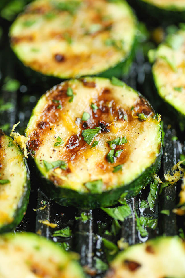 Grilled Lemon Garlic Zucchini - Amazingly crisp-tender zucchini grilled with a lemon butter garlic sauce - a side dish that will go well with anything!