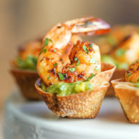 Guacamole Shrimp Wonton Cups