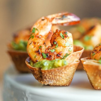 Guacamole Shrimp Wonton Cups