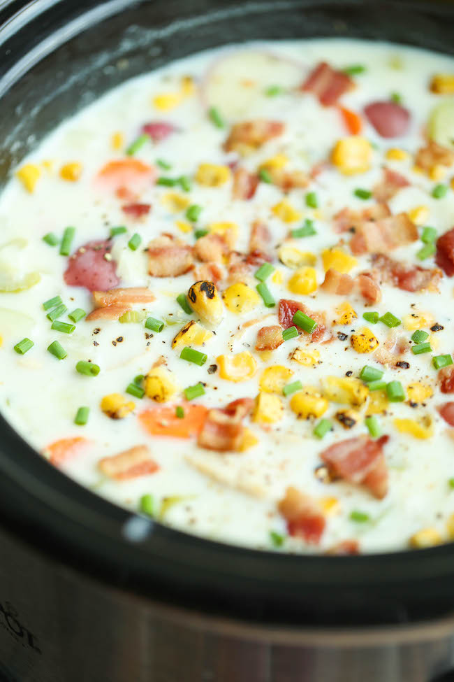 Slow Cooker Chicken and Corn Chowder - Such a hearty, comforting and CREAMY soup, made right in the crockpot. Let it do all the work for you! EASY!