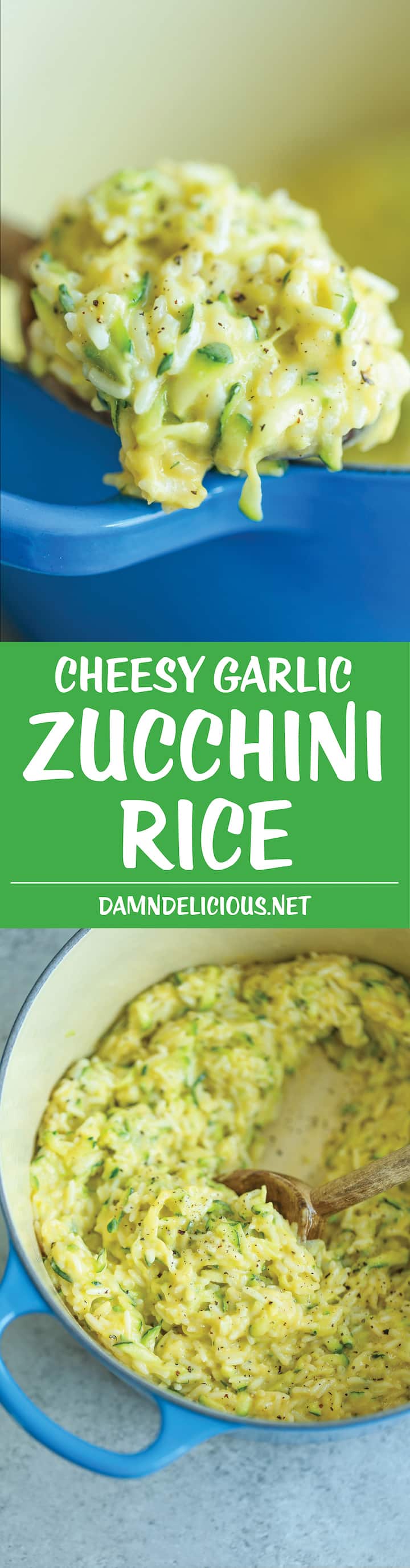 Cheesy Garlic Zucchini Rice - Made in ONE POT! So easy. So cheesy. So garlicky. A side dish for all of your meals! Can be made with brown rice or quinoa.