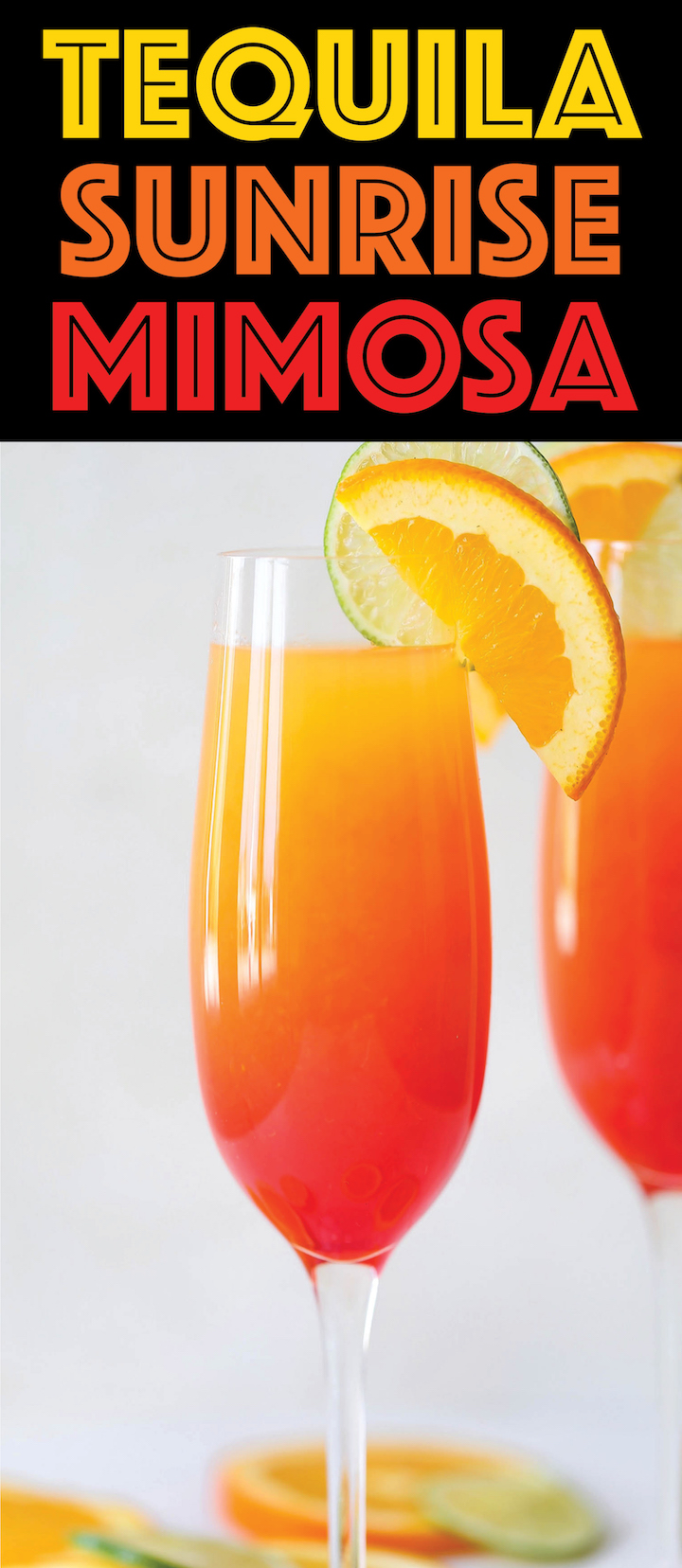 Tequila Sunrise Mimosa - Easy peasy 4-ingredient mimosas that are sure to impress everyone! Plus, you only need 5 minutes to whip this up. That's it!