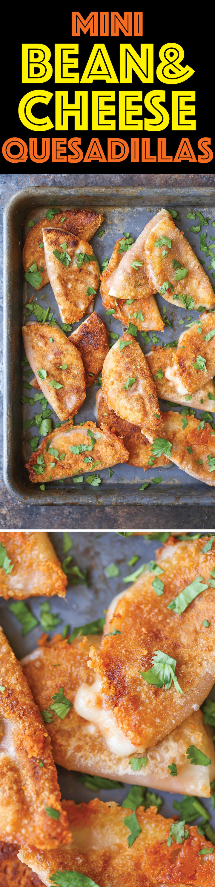 Mini Bean and Cheese Quesadillas - The most unbelievably easiest quesadillas ever with just 3 stinking ingredients. That's it! And they're so tiny and cute!